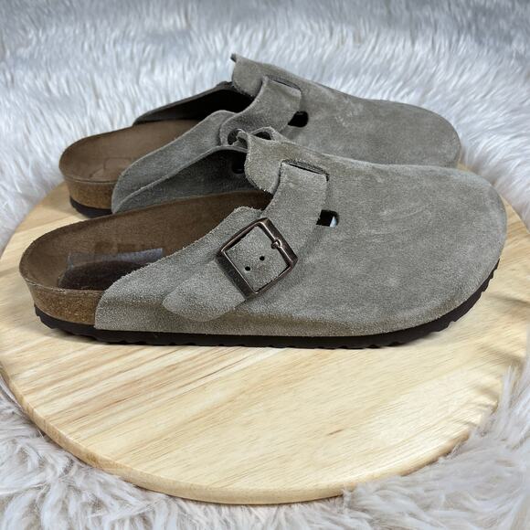 Birkenstock Shoes - Birkenstock Boston Clogs Womens Size 41 (L10 M8) Taupe Suede Leather Slip On